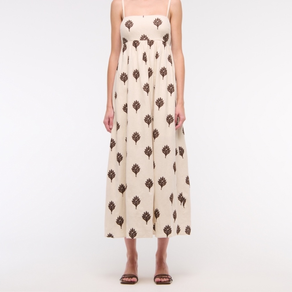 ABERCROMBIE | Tie Back Babydoll Cream and Brown Floral Maxi Dress | SIZE XXS